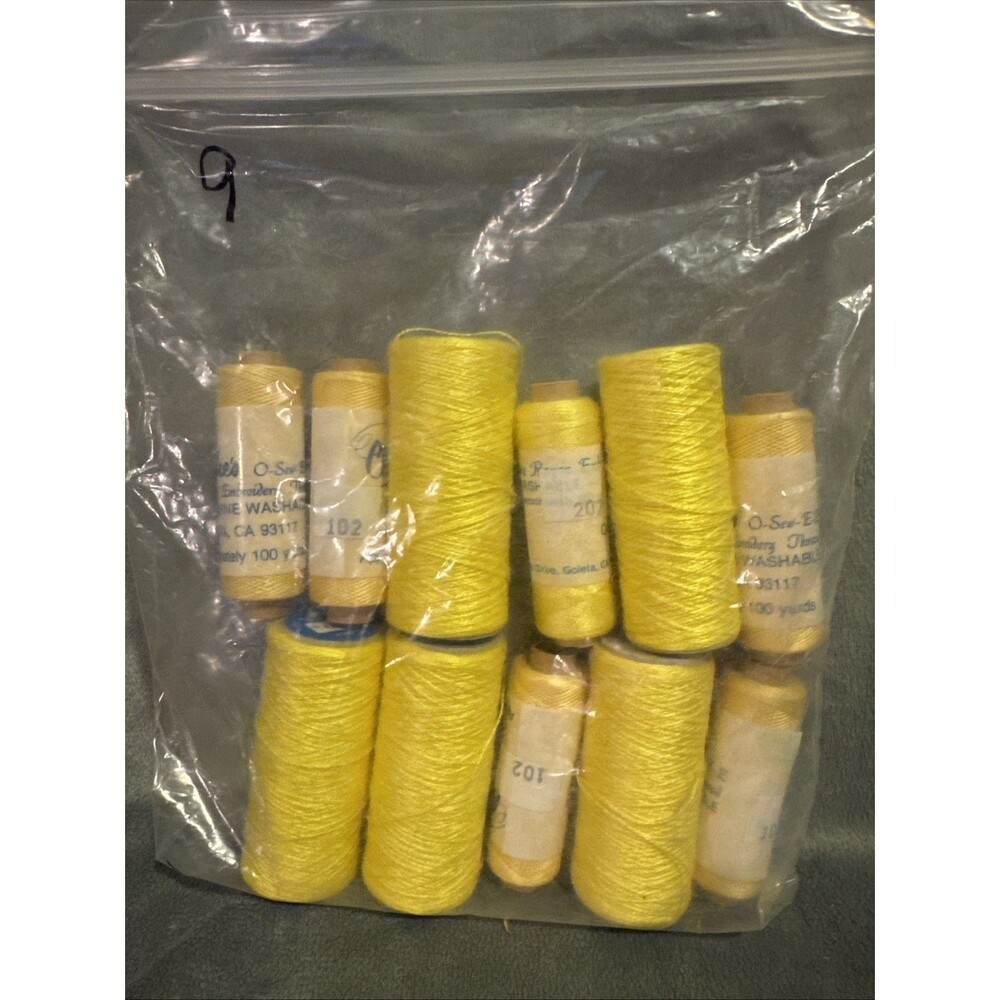 Vintage 80s 11 pc Punch Embroidery Thread Clarke's Yellow Bag 9